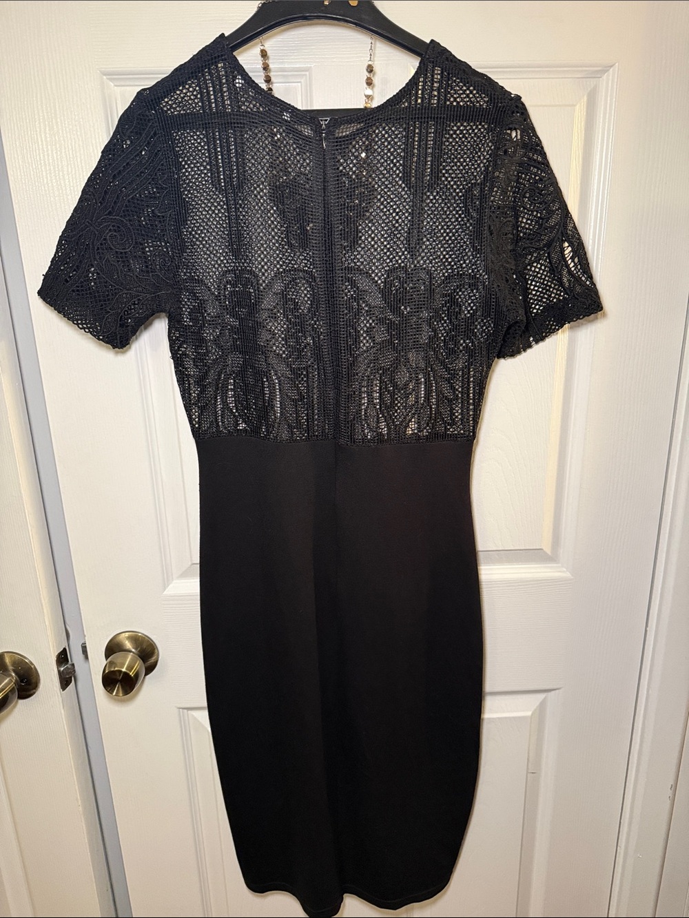 Zara Black Lace Mesh Midi Dress Bodycon Cocktail Party L - Picture 5 of 8